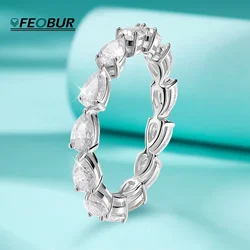 FEOBUR 5ct 3*5mm Pear Shape Full Moissanite Eternity Band Ring for Women S925 Silver Lab Created Diamond Wedding Rings Jewelry