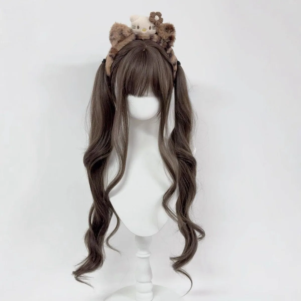Peruca cosplay de menina macia Lolita branca |   Cabelo longo ondulado em fibra resistente ao calor fosca, conjunto completo de boné