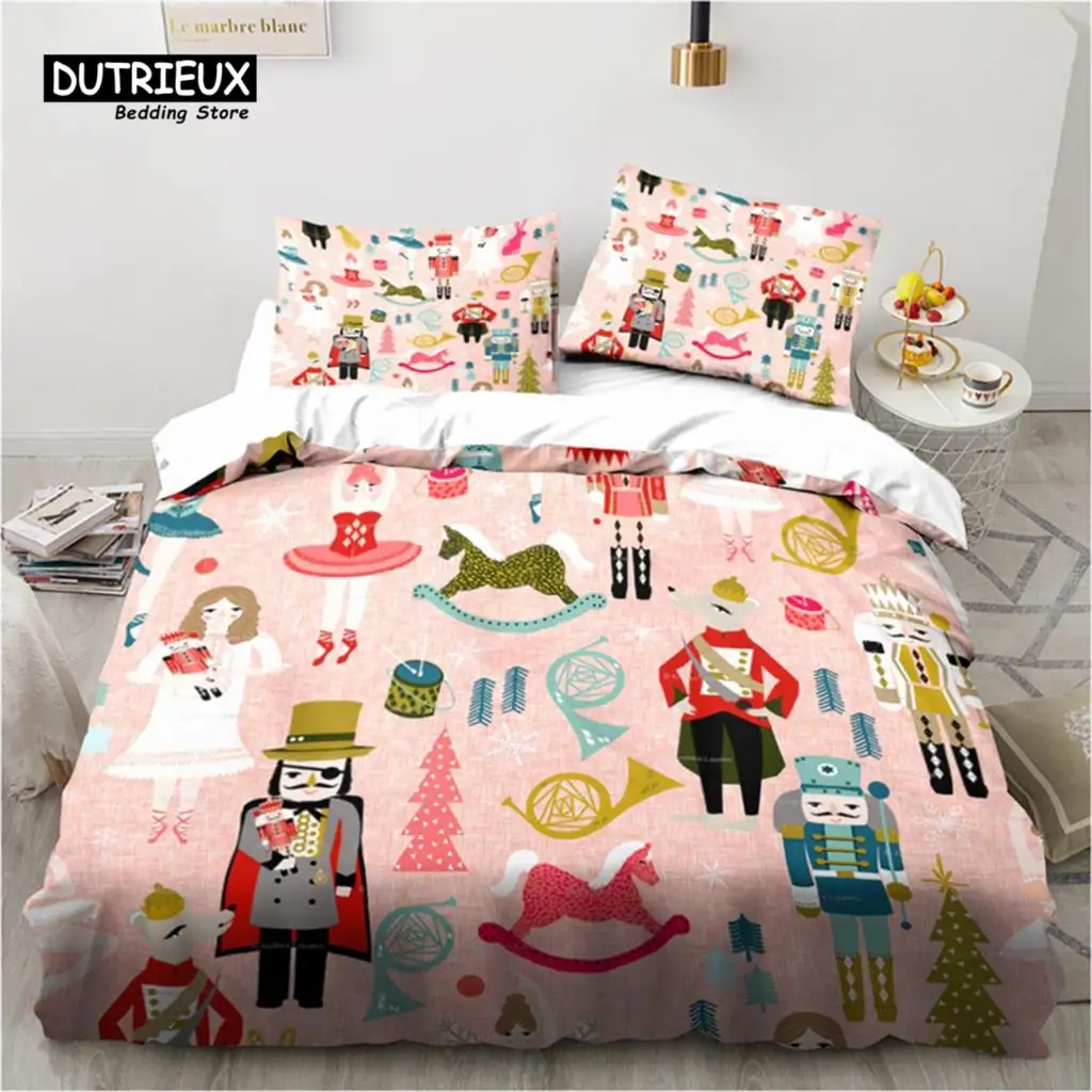 Cartoon Nutcracker Duvet Cover Set Christmas Tree Star Bedding Set Microfiber Royal Guarder Comforter Cover Twin King Queen Size