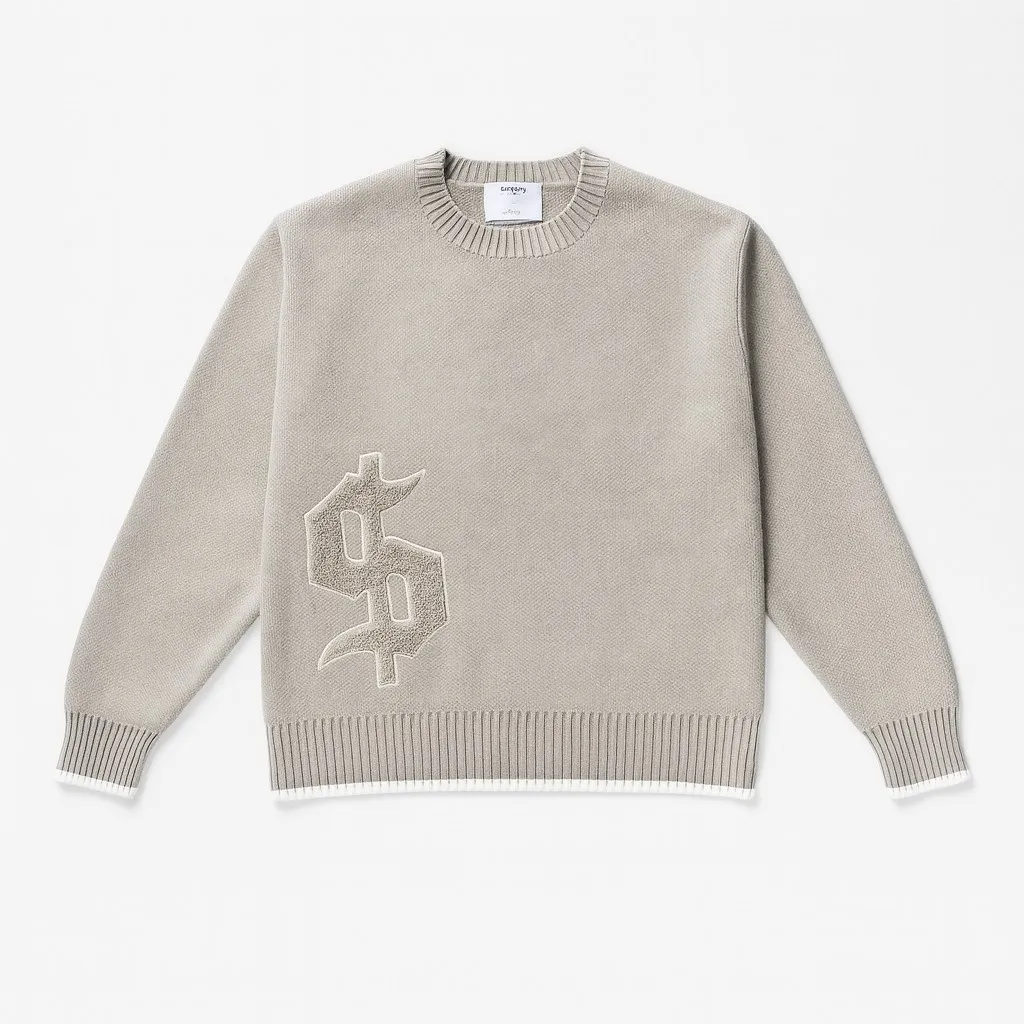 Suéter Retro informal gris de manga larga para hombre, jersey gótico con bordado de dólar, ropa de calle gótica, dinero viejo Y2K, ropa de punto Boxy