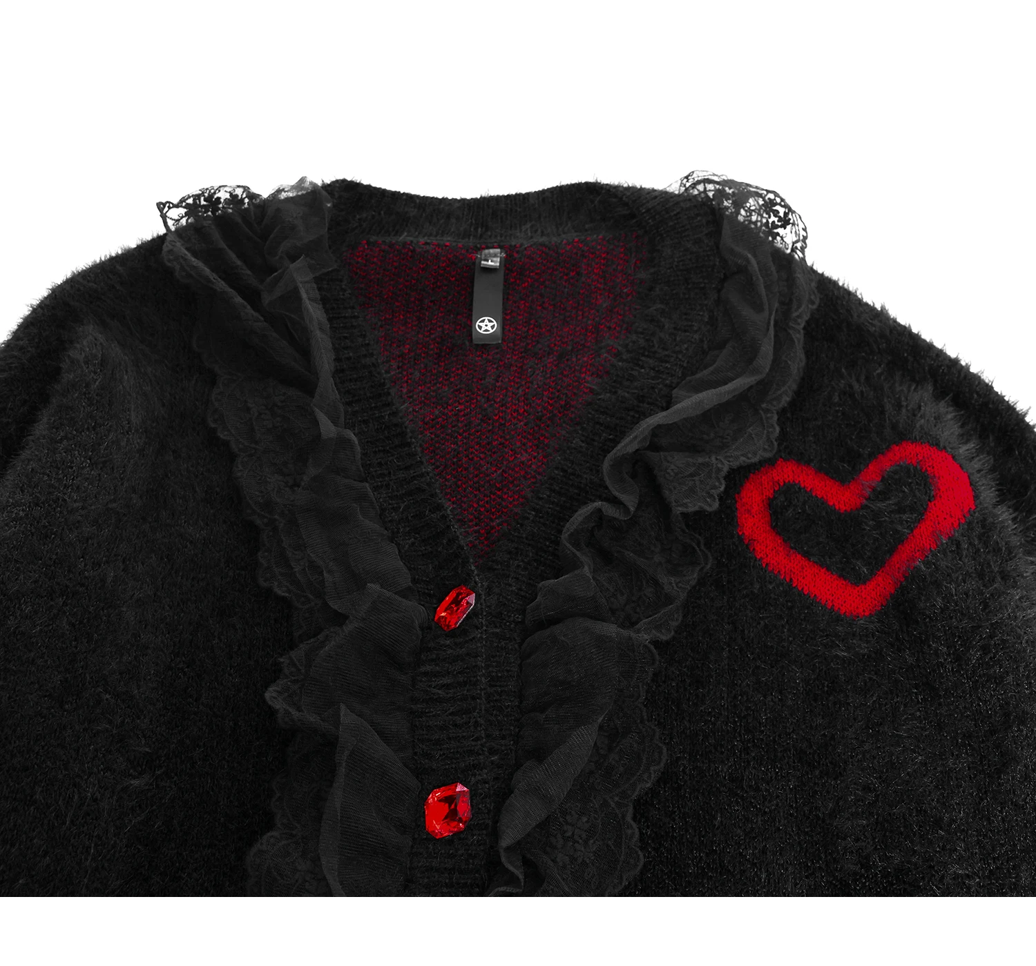 Gothic Black Y2K Cardigan Red Cross V-neck Love Buttons Sweater