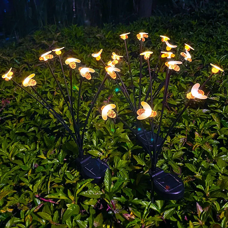 6/8/10 LEDS Solar Garden Bee Lawn Lights Firefly Outdoor Waterproof Swaying Decorative Lamp for Patio Pathway Yard Party Decor