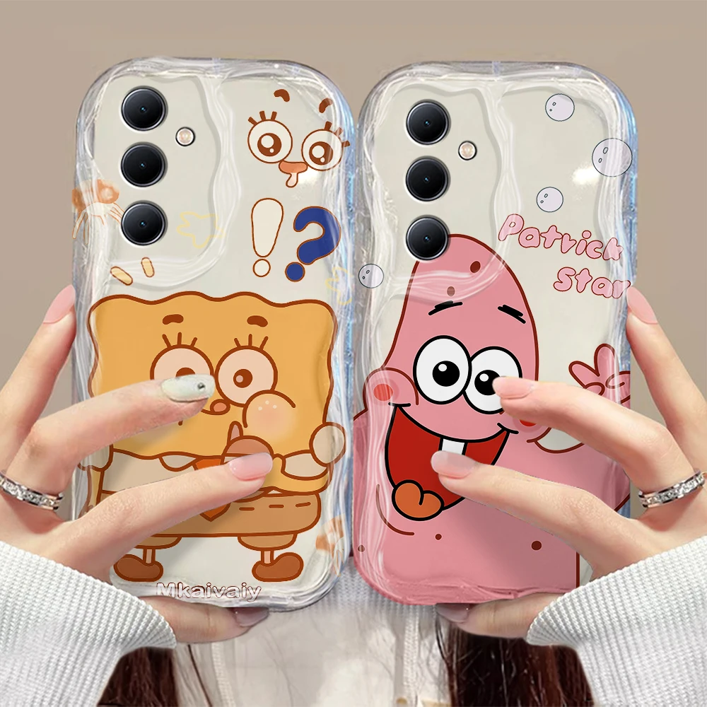 Cute Patricks Star SpongeBobs 3D Wave Case For Samsung A73 A72 A71 A55 A54 A53 A35 A34 A33 A25 A24 A23 A15 A14 A05 4G 5G Cover