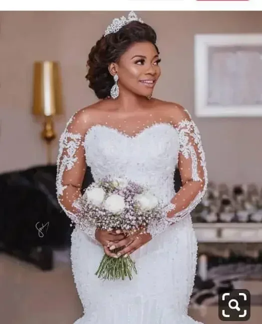 Customized Mermaid Lace Appliques Wedding Dress Illusion Open Back Robe De Mariée  Sweep Train Long Sleeves Vestido