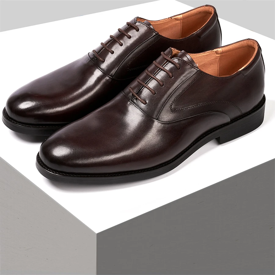 

Genuine Leather Men's Formal Shoes Lace-up Glossy Solid Color High-end Handmade Leather Shoes Men's Banquet Formal Shoes