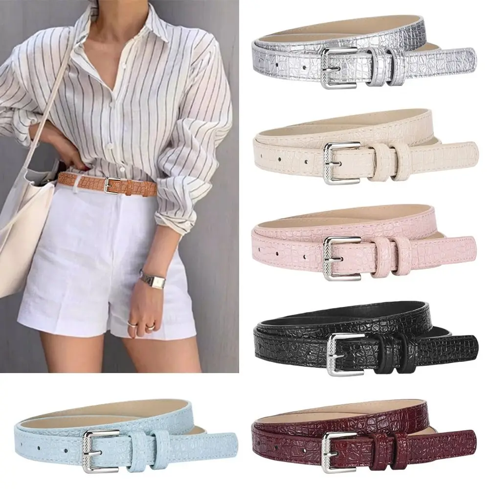 Vintage Crocodile Pattern Women's Belt PU Leather Simple Waistband Belts Designer Luxury Leather Belt Dresses