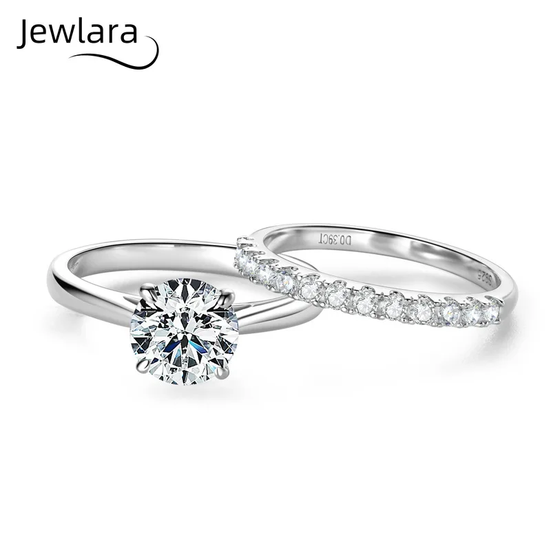 Jewlara Moissanite Rings for Women, Stylish Stacking, Understated Luxury, 925 Sterling Silver Plated with 18K Gold Ring Band