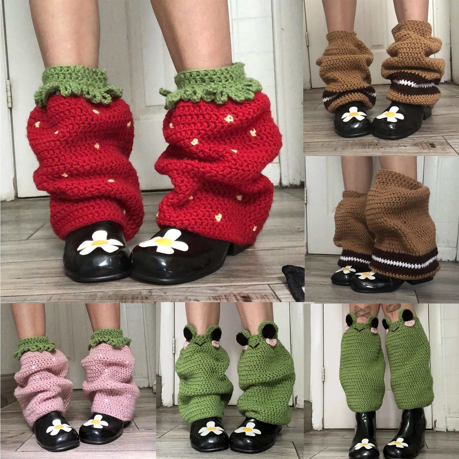 Damskie dzianinowe ocieplacze na nogi w kontrastowym kolorze urocze skarpety do kolan estetyczne pokrycie mankiety na buty zimowe skarpetki z dzianiny Kawaii ocieplacze na kostki