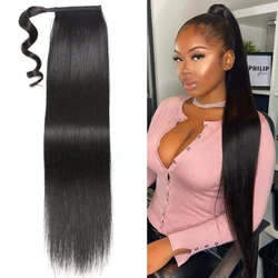 Ponytail Human Long Straight Hair Wrap Around Remy Hair Extensions Brazilian Hair Extensions Clip Ins Natural Color Hairpiece