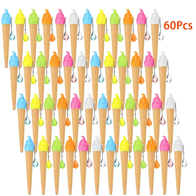 60Pcs Cute Ice Cream Shape Gel Pens Ice Cream Cone Water Pen Black Ink Student School Supplies