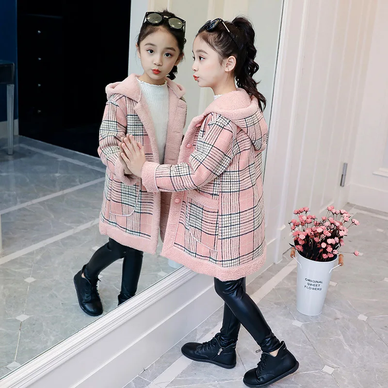 

Girls' woolen coat 2024 autumn and winter new style Korean version of big children little girls plus cashmere wool coat