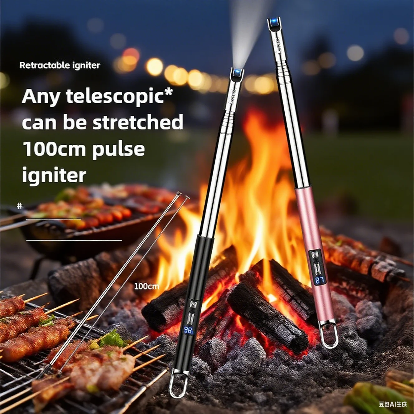 

Extended Stretchable Smart Charging Display Pulse-rechargeable Ignition Gun, Telescopic about 100CM, with LED Light