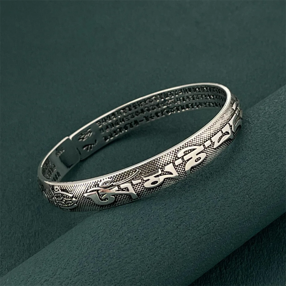 Fashion silver color Buddhist mantra bangle for men and women fashion jewelry prom party gift jewelry