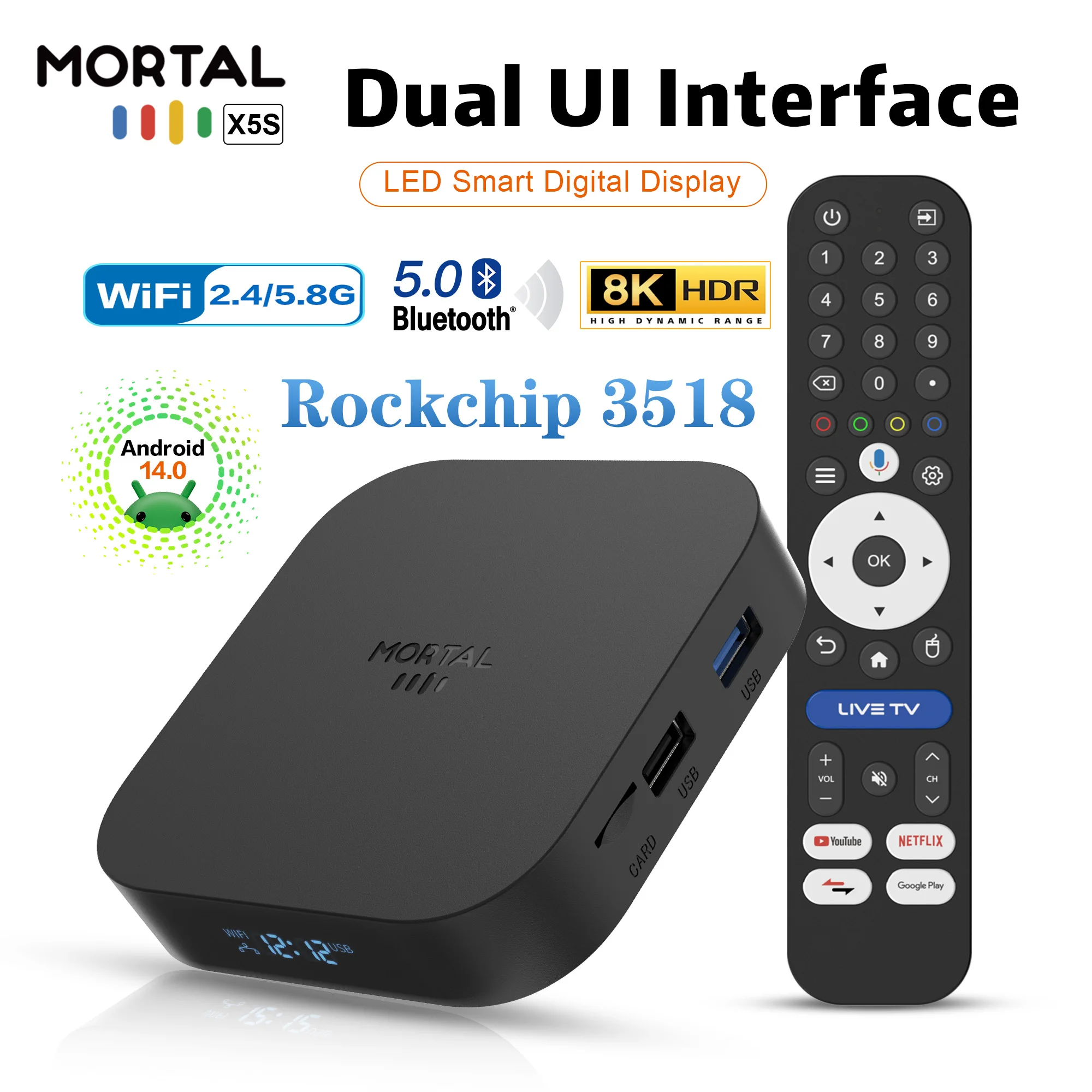 2026 New Smart TV Box X5S RK3518 Android 14 WiFi 6 BT 5.4 Dual UI Interface 8K Ultra HD  2GB RAM 16GB ROM Smart Media Player