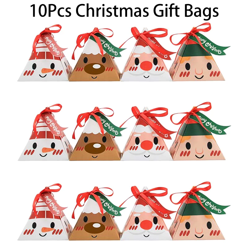 10 Pcs Christmas Gift Boxes Triangle Boxes Candy Paper Boxes Merry Christmas Gift Bags Candy Cookie Wrapping