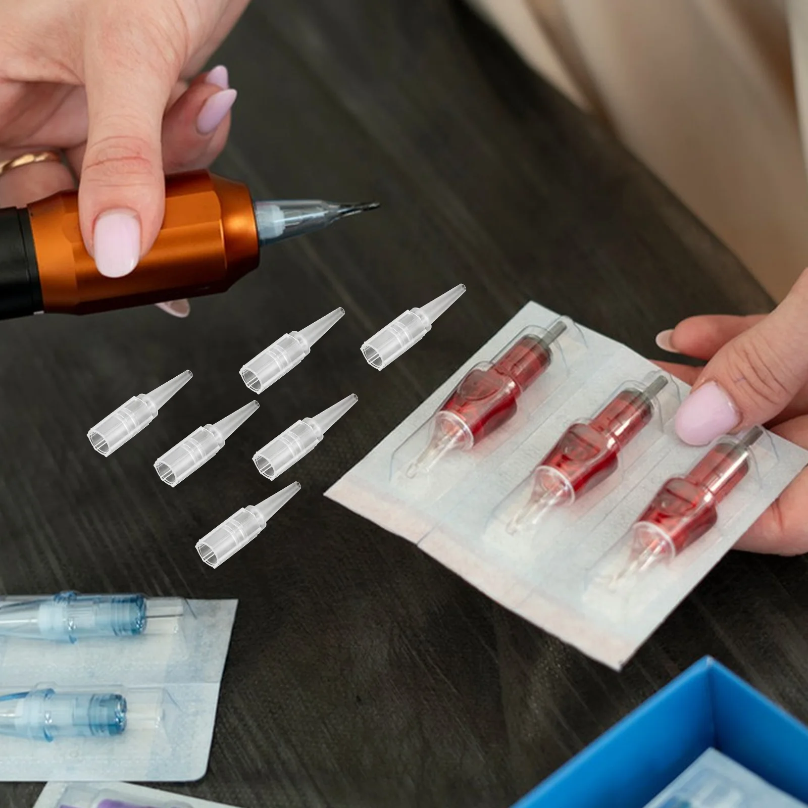 

500Pcs Cartridge Replacement Covers Clear Plastic Caps Eyebrow Tattoo Machine Tip Protectors Professional