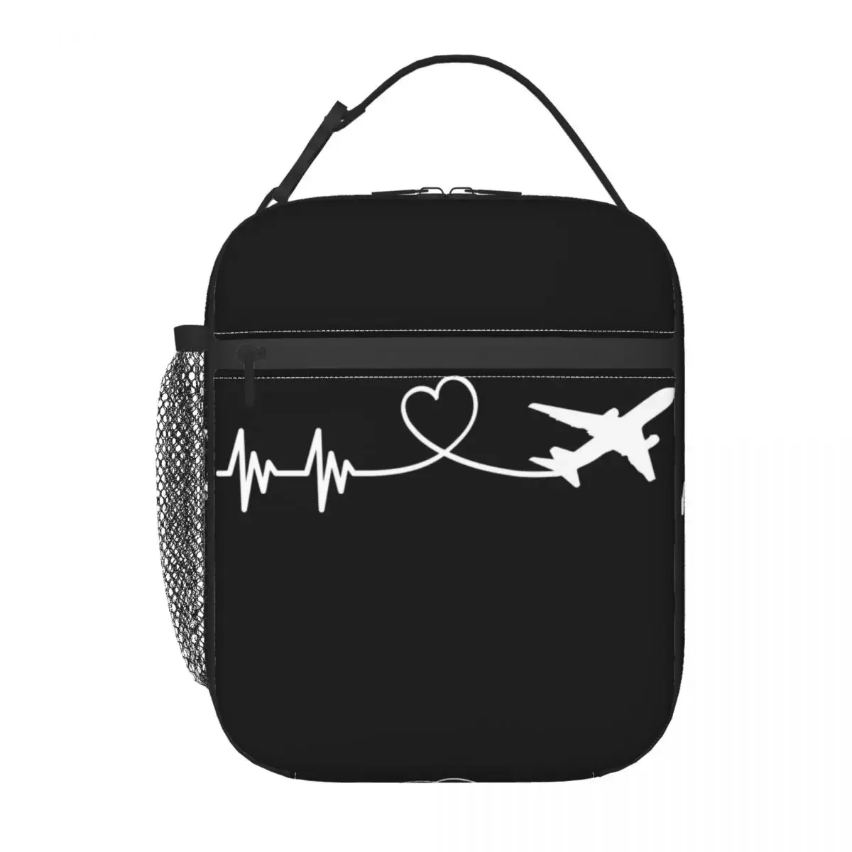 Borsa per il pranzo isolata con battito cardiaco del pilota dell\'aeroplano per la scuola, regalo per aviatore dell\'aviazione, riutilizzabile,