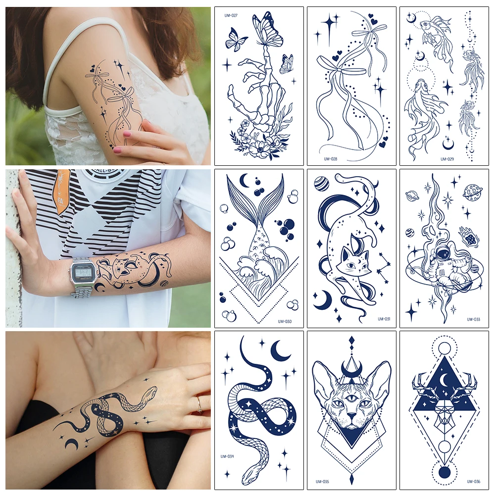 

6/9pcs Juice Tattoos Semi-Permanent Temporary Tattoo Stickers Snake Rose Juice Lasting 2Weeks Realistic Waterproof Fake Taty