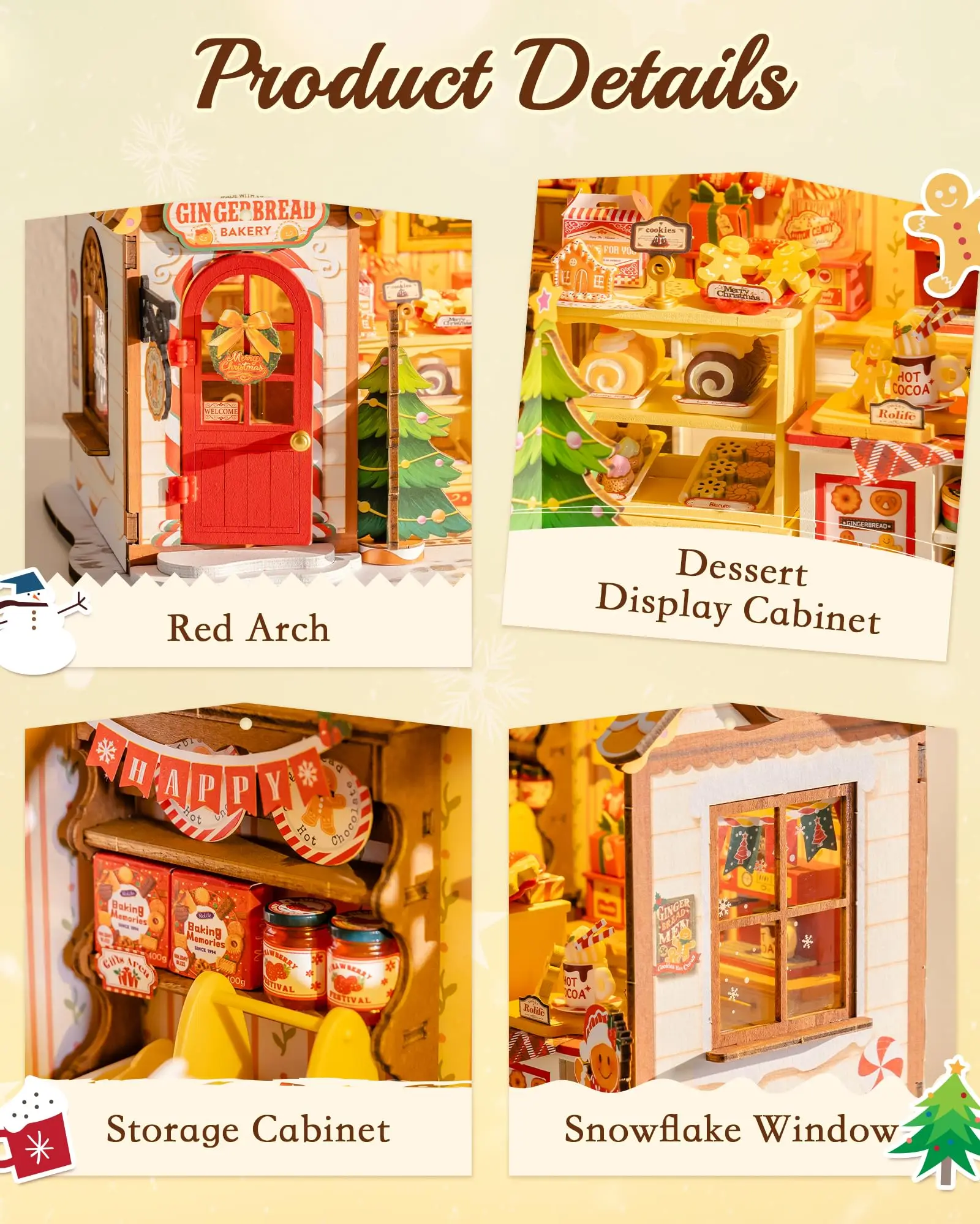 Rolife Casa di pan di zenzero Kit in miniatura fai-da-te Casa delle bambole a tema natalizio con luci per la decorazione domestica Regalo di festa per un amico di famiglia