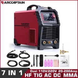 ARCCAPTAIN-máquina de soldadura TIG AC/DC 200Amp, con pulso de aluminio cuadrado/onda Triangular/Stick/MMA/Spot multiproceso Dual 110V 220V