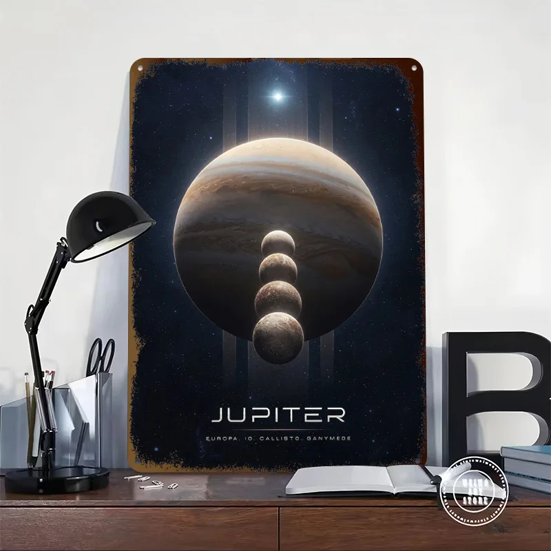 Jupiter and Its Moons Printed Poster Customized Retro Wall Art Vintage Metal Tin Signs for Home Decorations Office Decor Room