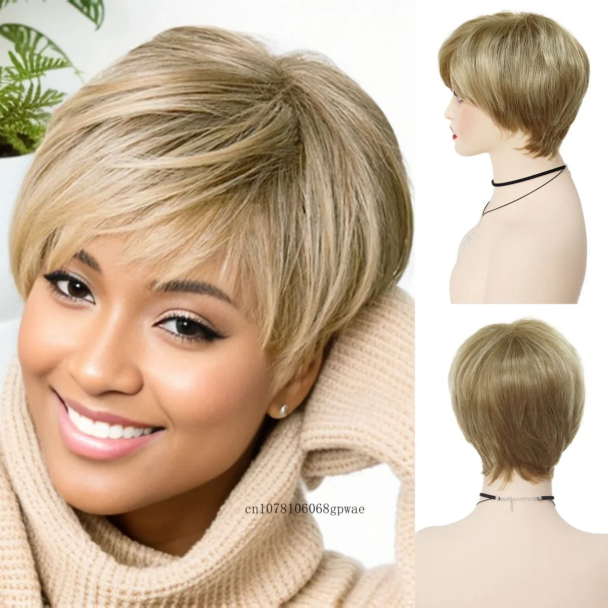 

Короткий смешанный блондин-парик Синтетический прямой парик для женщин Стрижки пикси Мягкий повседневный парик с челкой Повседневные волосы Дышащие женские парики для мам