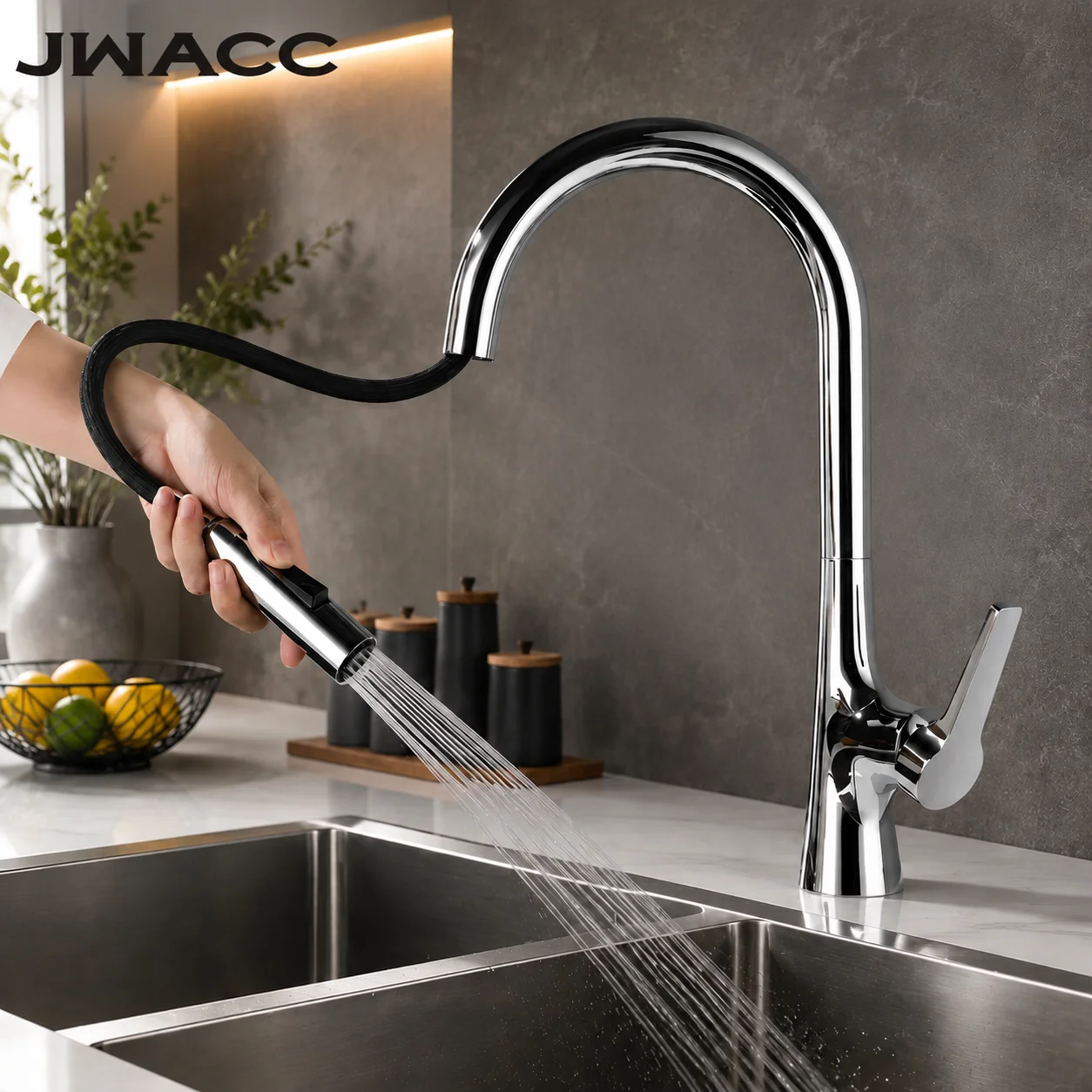 gun gray, brass, kitchen faucet, pull out, single hole, deck mounted, single handle, 360° rotation, 2-function, hot cold, sink m
