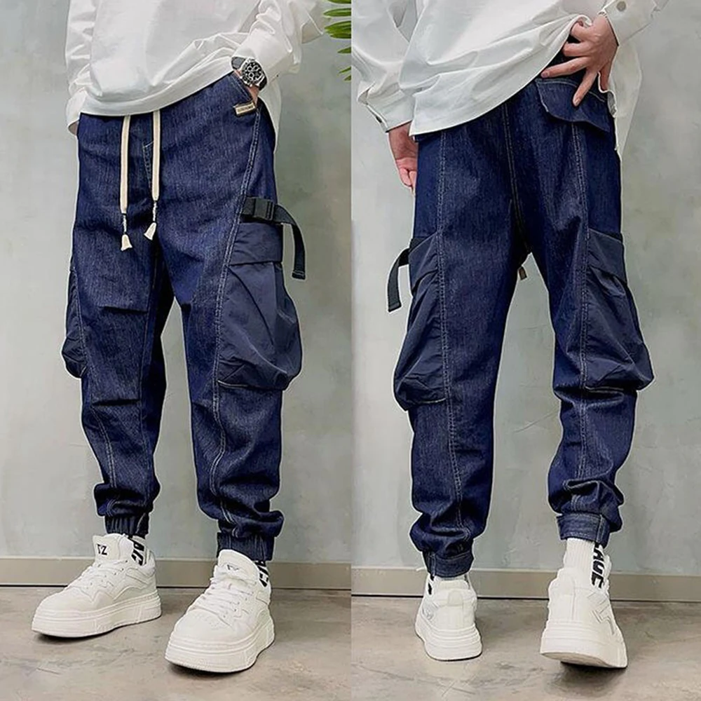 

Spring And Autumn Fashion Trend Workwear Big Pocket Casual Jeans Men Loose Versatile Trousers Elastic Cuffs Harem Pants Men