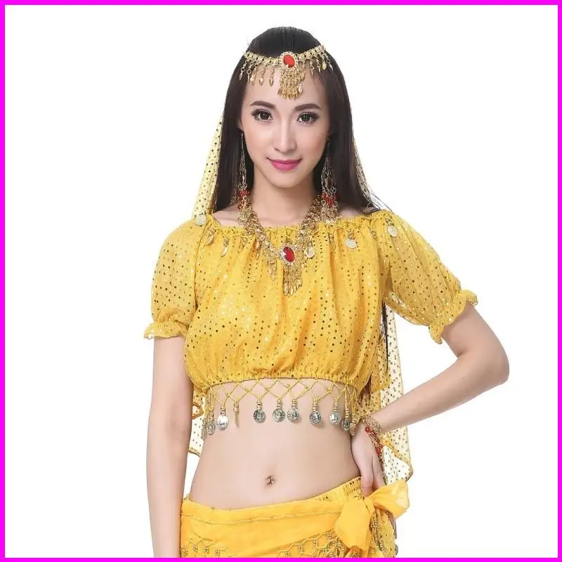 Costume da danza del ventre da donna Abiti da danza del ventre Monete danza del ventre Top Corto danza del ventre per