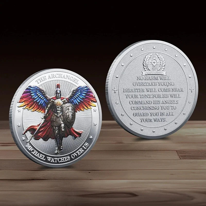 Archangel Michael Challenge Coin Gold Silvery Plated Double-sided Embossed Warrior Commemorative Medal Military Collectible Gift