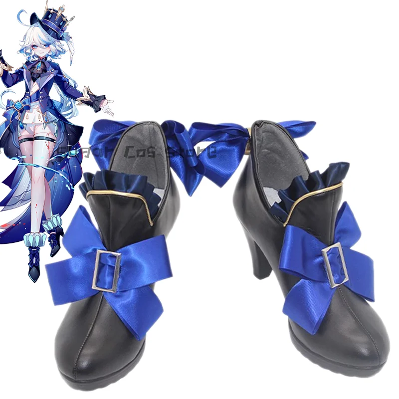 Genshin Impact-zapatos de Cosplay de Furina negra, uniforme de juego de rol de Dios Focalors, traje de fiesta de Carnaval de Halloween, accesorio hecho a medida