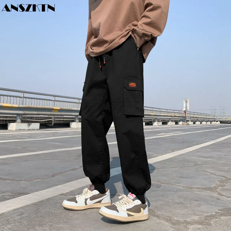 ANSZKTN  Autumn new high conversion knitting men's casual loose sports cargo nine cent pants