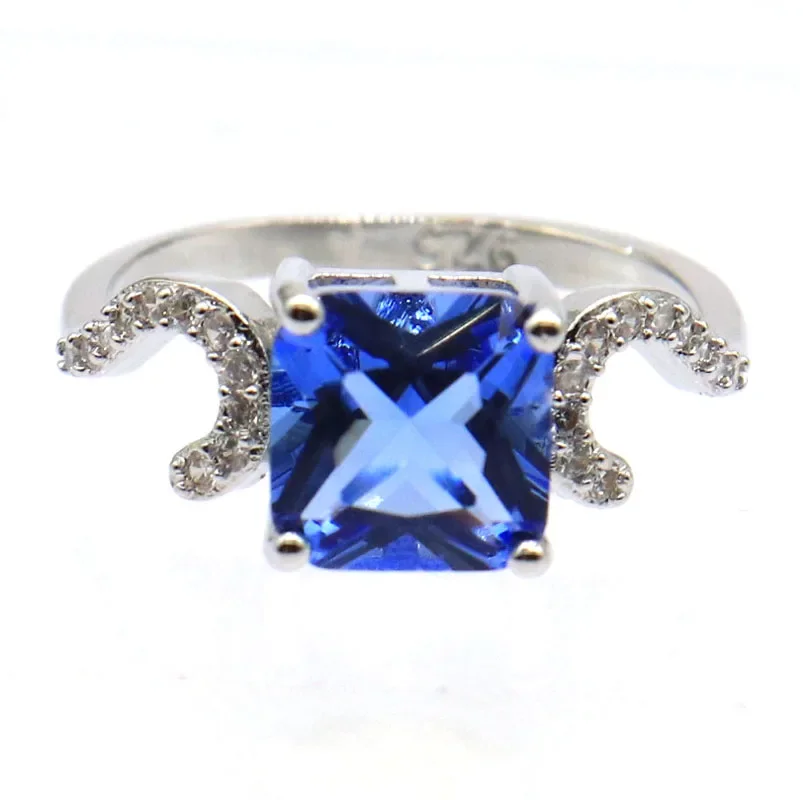 

2.5g Real 925 Solid Sterling Silver Rings Customized Blood Ruby Violet Tanzanite Kunzite Aquamarine CZ