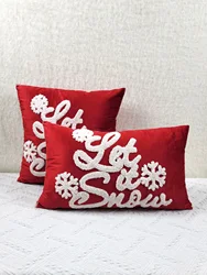 1pc Red Dutch Velvet Christmas Snowflake Crochet Towel Embroidery Cushion Pillow Case, Multi-Size Multi-Room Universal