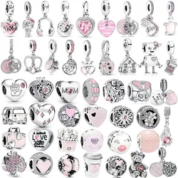 Abalorio Chapado en plata para pulsera Pandora, colgante Rosa clásico, auriculares de aleación, accesorios de joyería, novedad