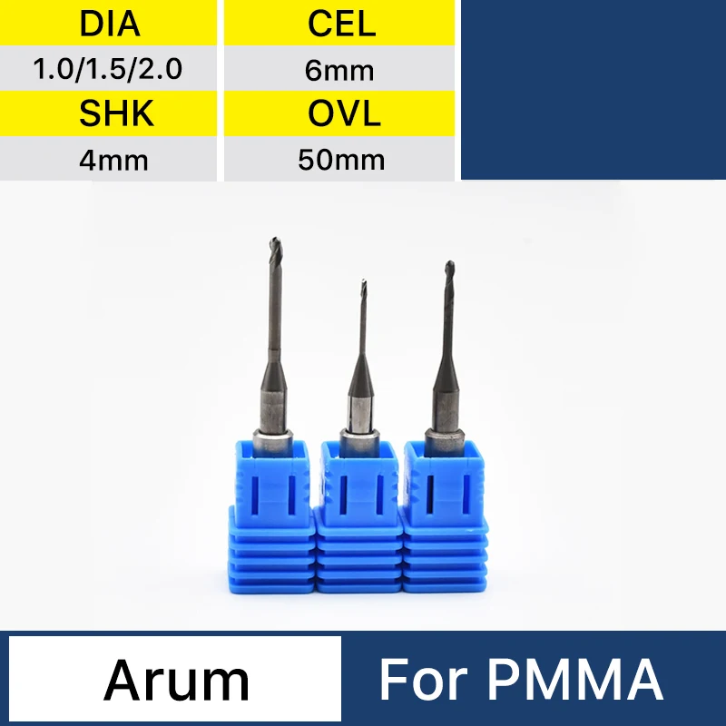 

XANGTECH Arum Pmma Milling Bur Shank Diameter 4mm 1.0/1.5/2.0mm For Dental Lab