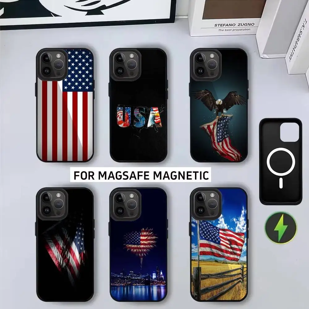 

A-America U-USA F-Flag Phone Case For iPhone17,16,15,14,13,12,11 Plus,Pro Magnetic For Magsafe Wireless Charging