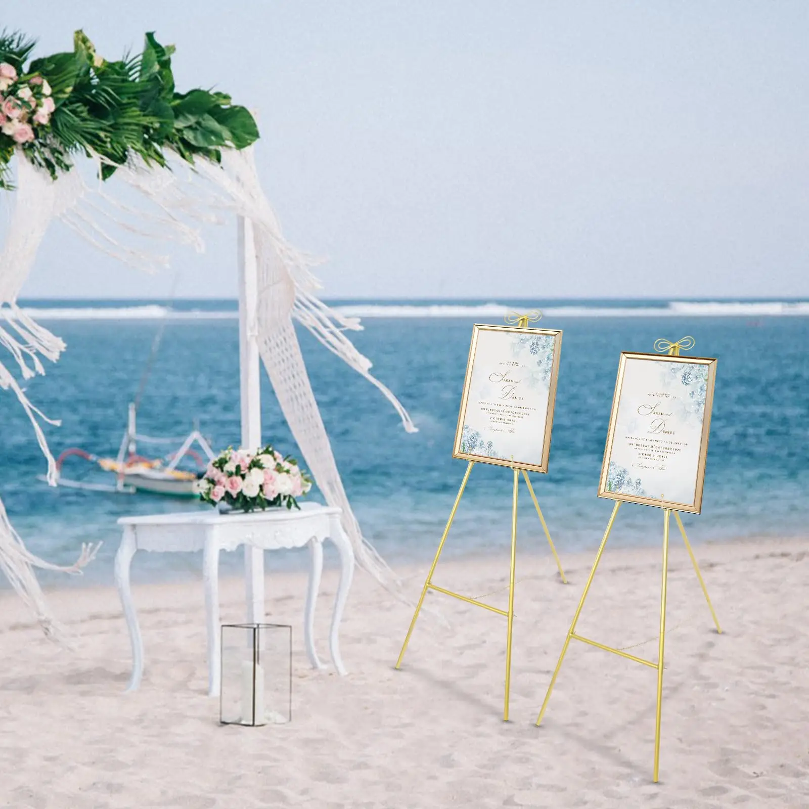 61.6 em 2 peças suporte de cavalete dourado alto para sinal, cartazes, suporte de cavalete de exibição de metal ajustável com parte superior de arco, cavalete de arte portátil, fol