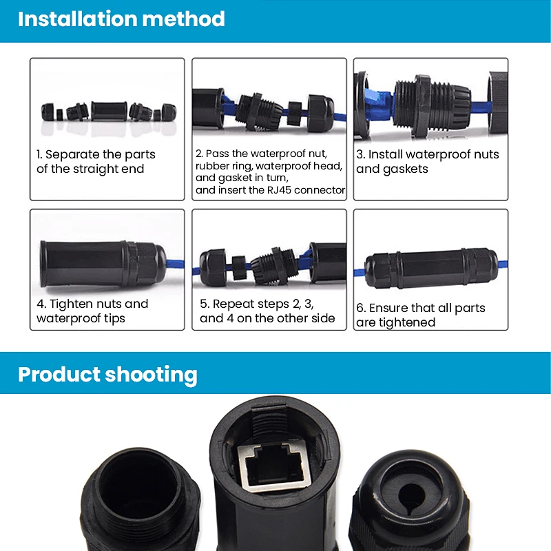 موصل شبكة RJ45 ، كابل إرساء ، مقاوم للماء ، موسع قابس مقبس الشبكة ، رأس مستقيم ، RJ45 utp ، 8P8C ، Cat6