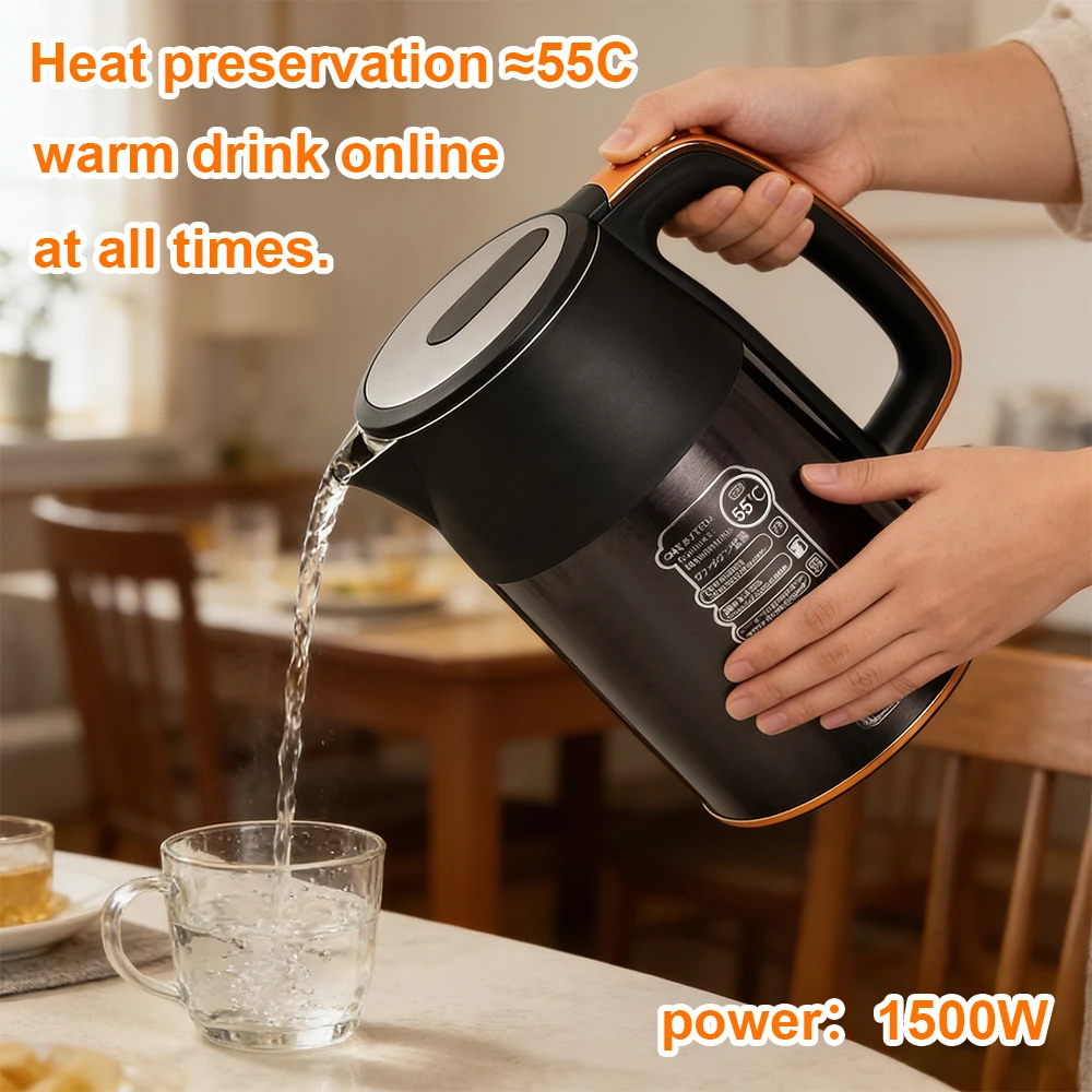 1.7L Thermostatic Electric Kettles Food-Grade 304 Stainless Steel Electric Kettle Double-Layer Insulation One-Touch Constant