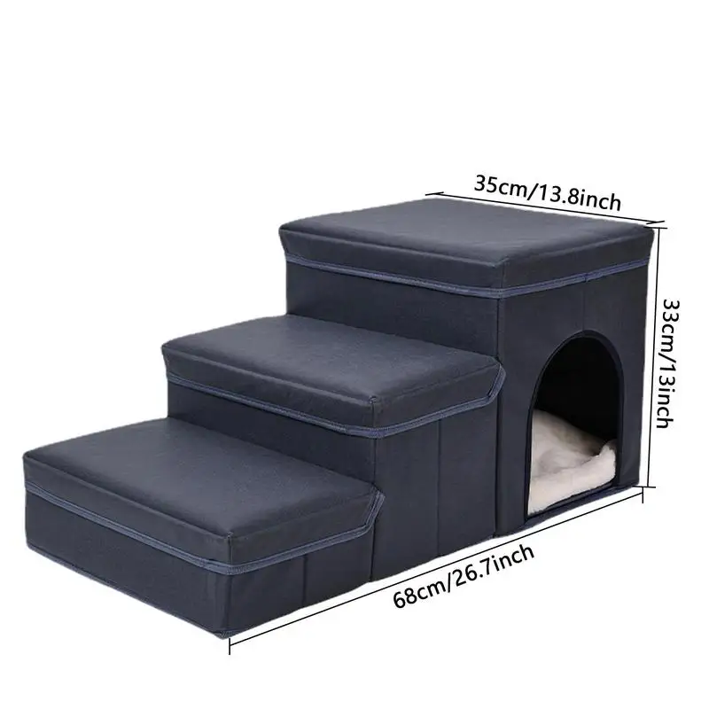 Dog Stairs Non-Slip Pet Stairs 3-Step Dog Ladder Foldable Dog Steps Portable Pet Step Stairs with Pet Toy Storage Box