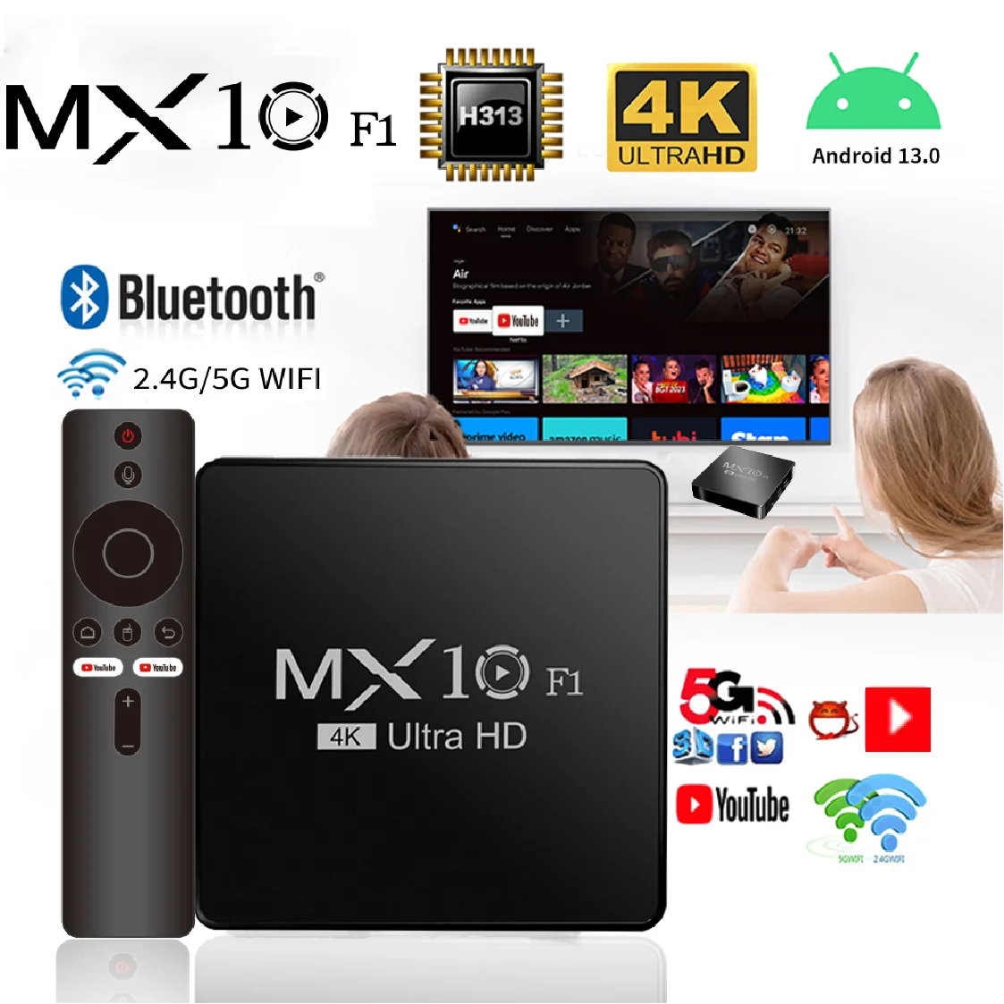 Android TV Box MX10 F1 2GB 16GB Build in Wi-Fi 2.4G + BT5.0 اختياري الأكثر شعبية Set-Top TV Box Android 13