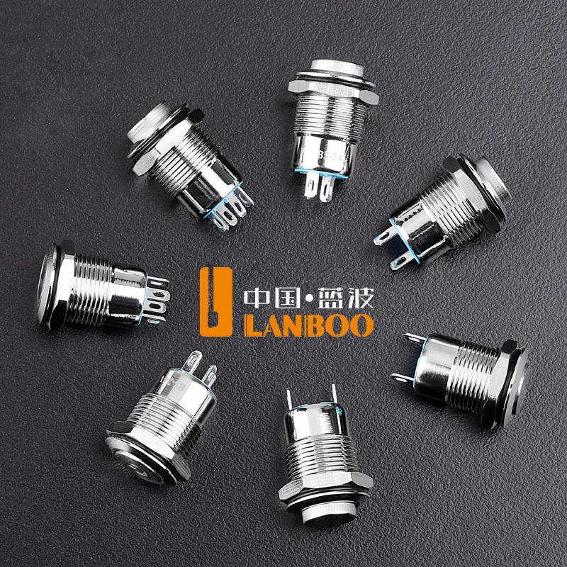 LANBOO 12mm Metal waterproof momentary small push button switch