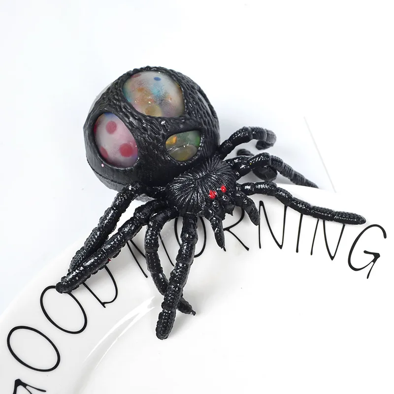 Black Spider Squeeze Toy Horror Colorful Bead Spider Anti Stress Ball Decompression Toys for Kids Adult Halloween Gift