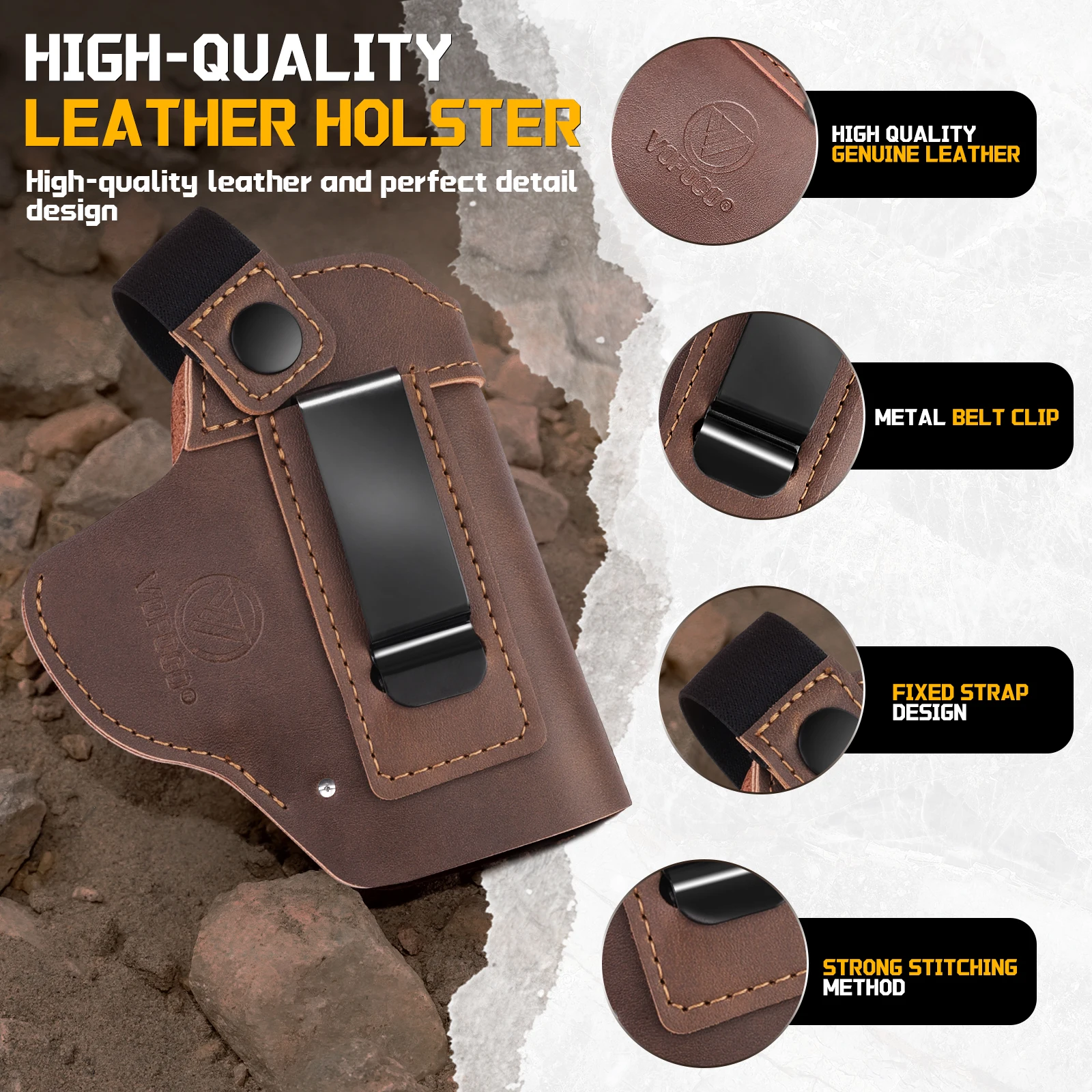 Handmade Leather IWB Holster for Glock 19 43X P365 XL M&P Shield CZ P-07 VP9 Right Hand Holster Belt Inside Waistband
