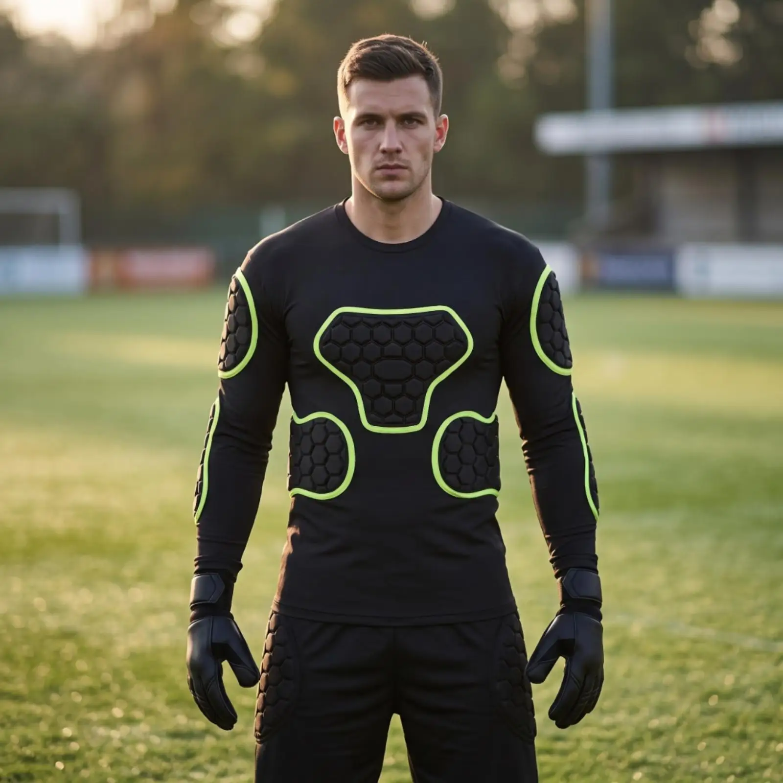 Long Sleeve Soccer Chest Guard with Shoulder Pads for Offroad Racing and Ball Sports Compression Athletic Top with EVA Shield