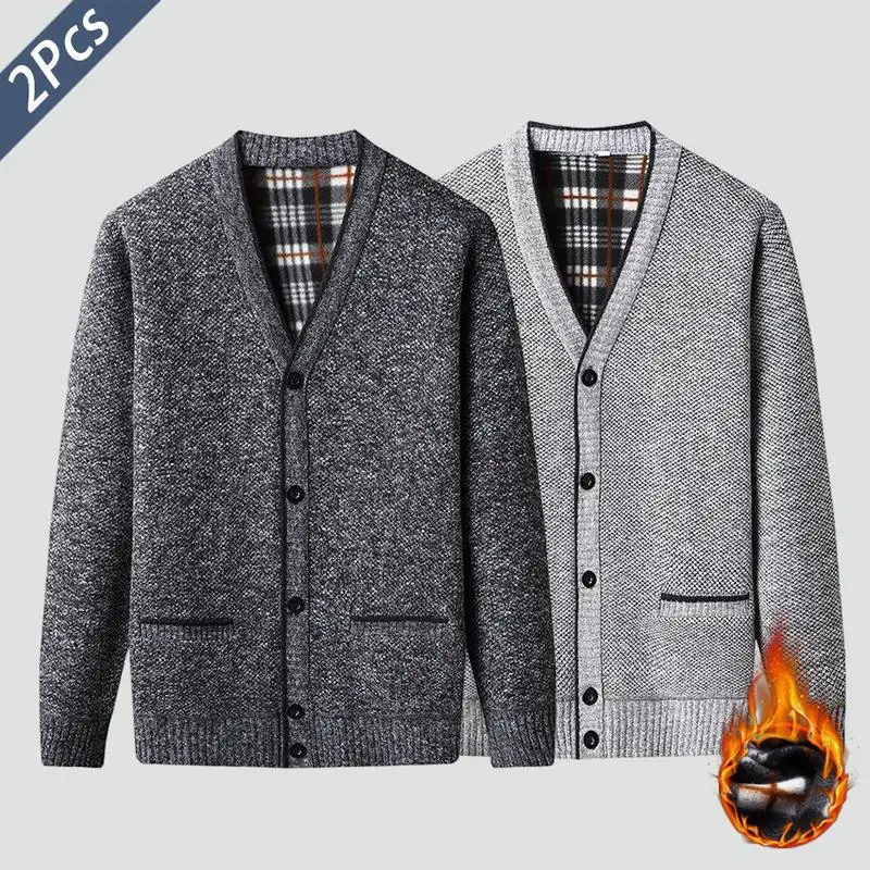 

Warm Knit Button Cardigan for Middle-Aged And Elderly Men Spring Season Non-Shrinkage Knitted Open-Shirt Style with Badge