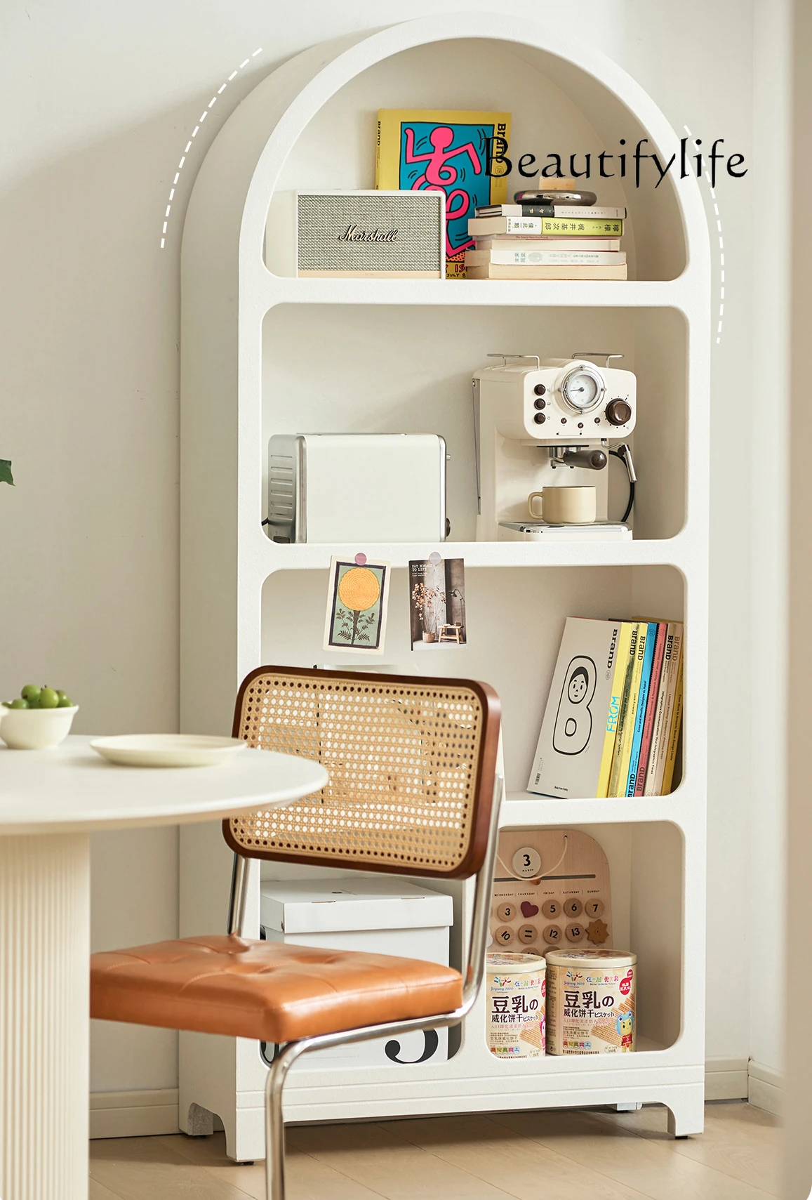 Storage Rack Simple Wall Bookshelf Living Room Multi-Layer Display Cream Wind Floor Cave Cabinet