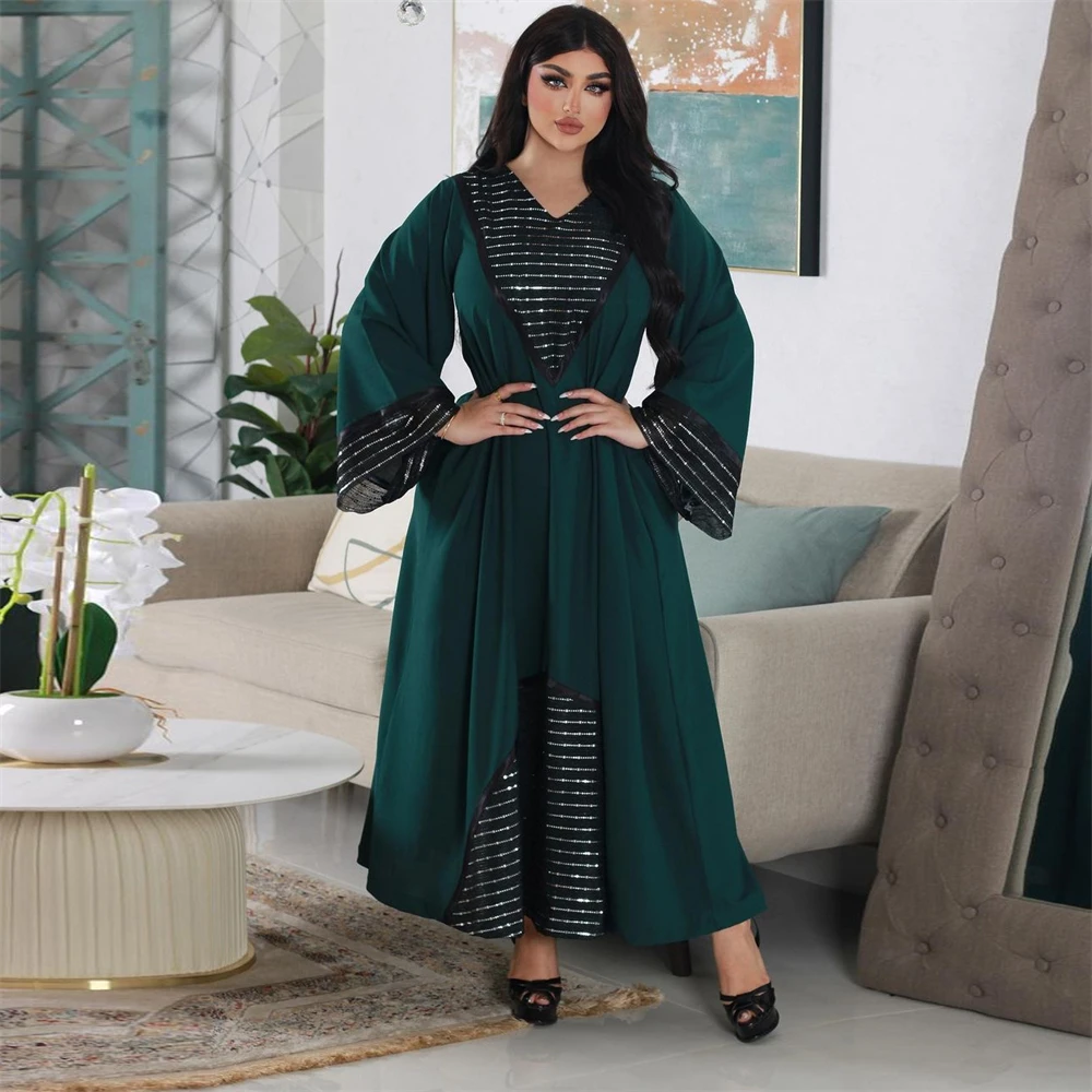 2024 ใหม่เลื่อม Abayas สําหรับผู้หญิงดูไบชุดมุสลิม Eid Djellaba อิสลาม Jalabiya Caftan Marocain Femme Musulmane Ramadan Kaftan