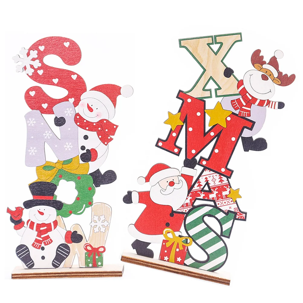 

2Pcs Christmas Wooden Table Sign Desktop Ornament Safe Longtime Use Home Office Decor Christmas Table Decoration Sign